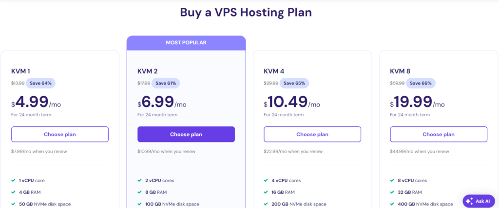 خطط VPS من استضافة هوستنجر