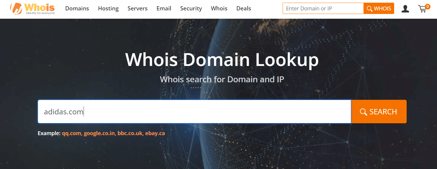 لقطة شاشة لموقع  WHOIS.com