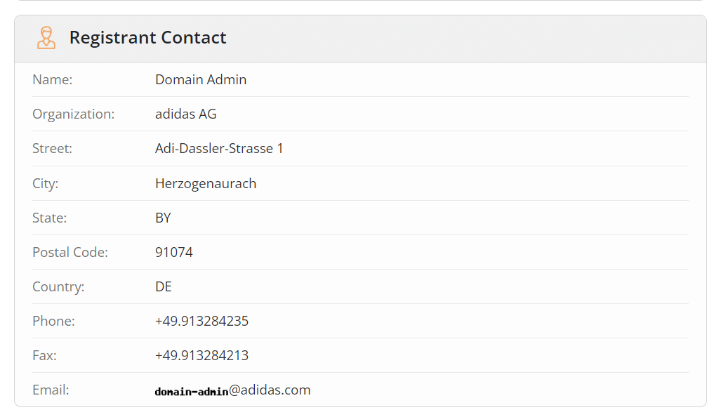 معلومات الاتصال لمسجل نطاق adidas.com