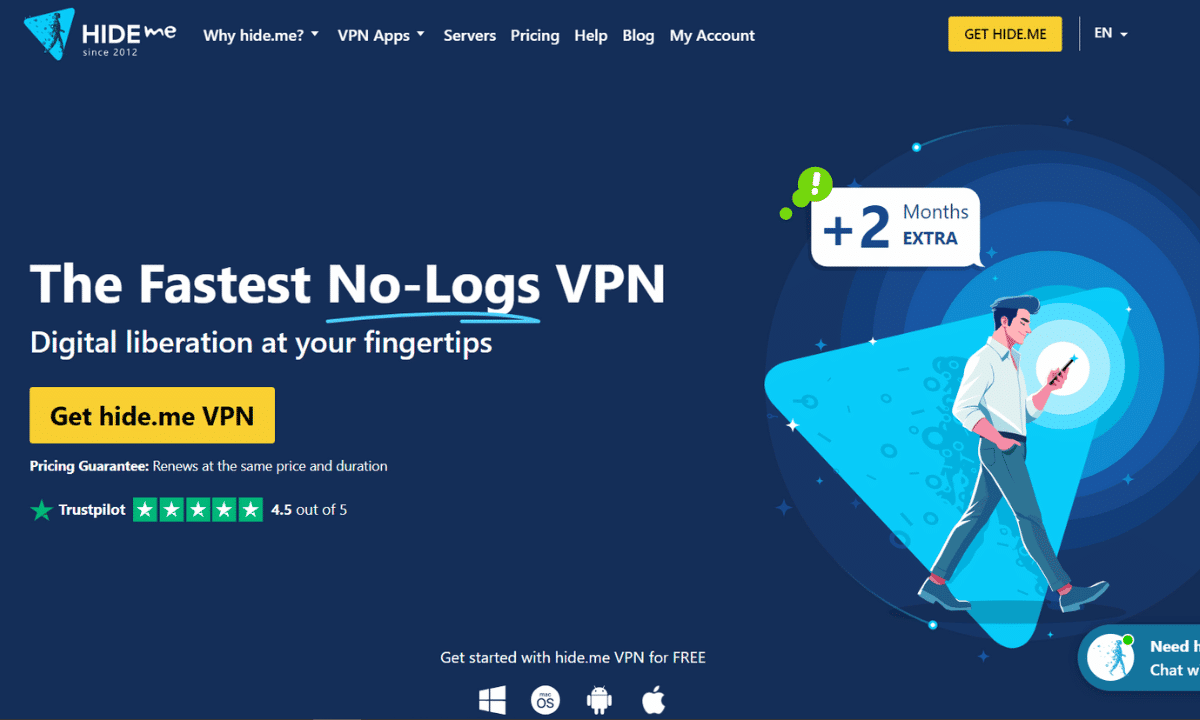 الصفحة الرئيسية لموقع hide.me vpn افضل VPN للكمبيوتر