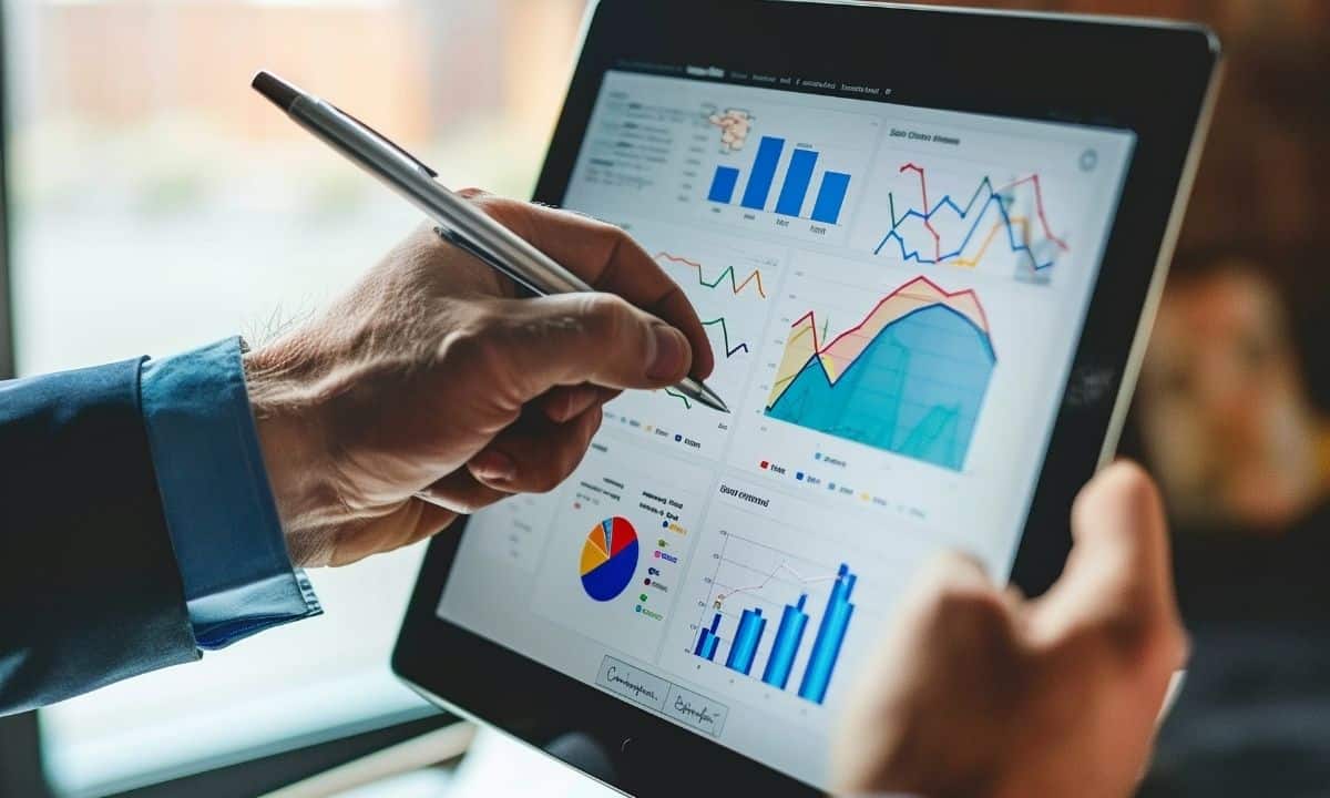 شاشة تعرض رسومًا بيانية وأرقامًا مالية في Microsoft Dynamics 365 Sales