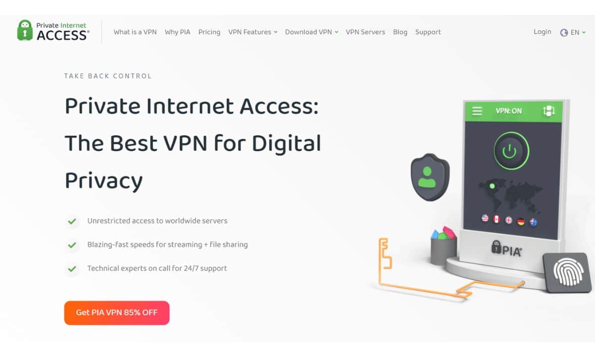 لقطة شاشة لصفحة عرض PIA VPN مع خصم 85٪
