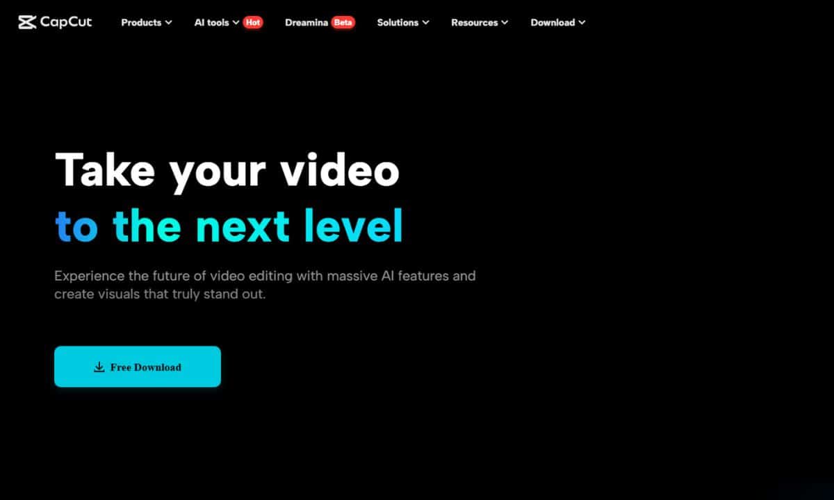 لقطة شاشة لصفحة تحميل برنامج تحرير الفيديو كاب كت مع شعار الشركة من افضل تطبيقات مونتاج الفيديو للأندرويد