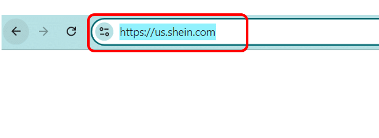 لقطة شاشة لمتصفح ويب مع لصق رابط موقع "us.shein.com" في شريط العناوين
