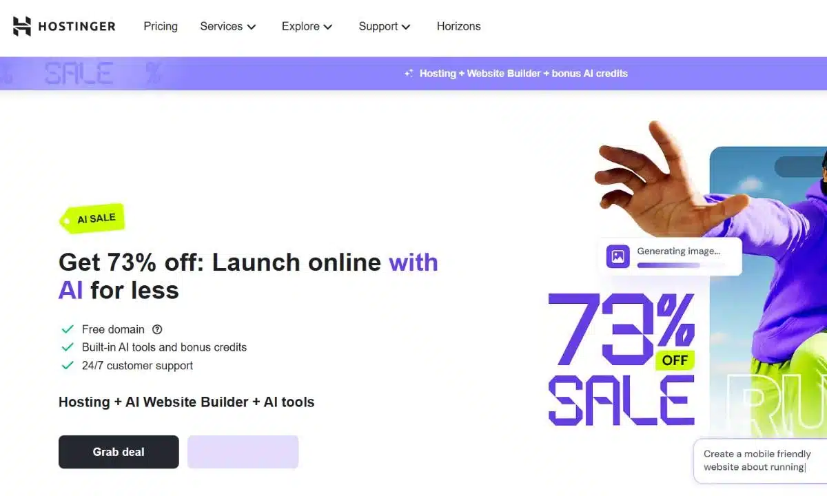 شعار هوستنجر مع إعلان عن خصم 73%.