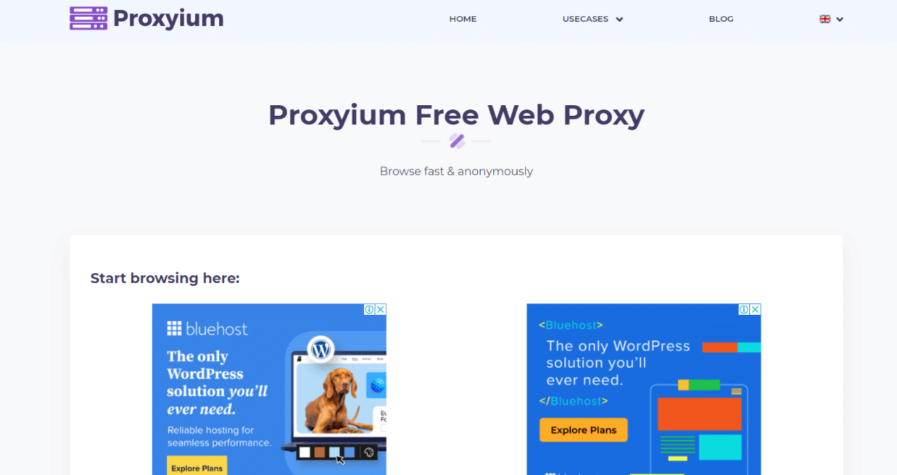 لقطة شاشة لموقع بروكسي مجاني باسم "Proxyium" لفتح المواقع المحجوبة بدون VPN