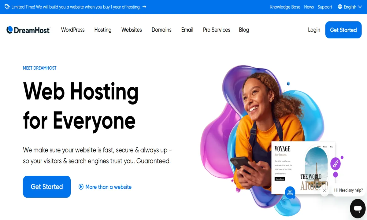واجهة موقع DreamHost من أفضل مواقع الاستضافة المدفوعة