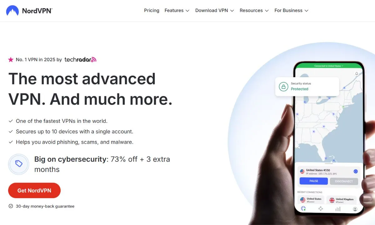 عرض خاص لـ NordVPN مع خصم 73% و3 أشهر إضافية.