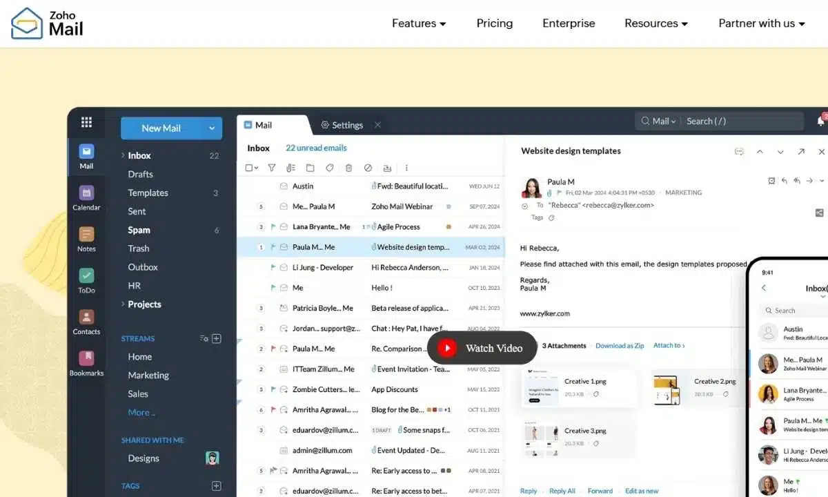 ما هو الإيميل الاحترافي؟ وكيف يمكنني الحصول عليه؟ 6 واجهة Zoho Mail لإدارة رسائل البريد الإلكتروني.
